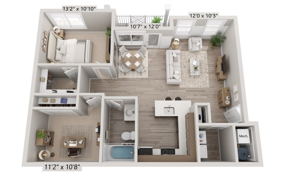 1D 1x1 + Den - 1 bedroom floorplan layout with 1 bathroom and 861 square feet